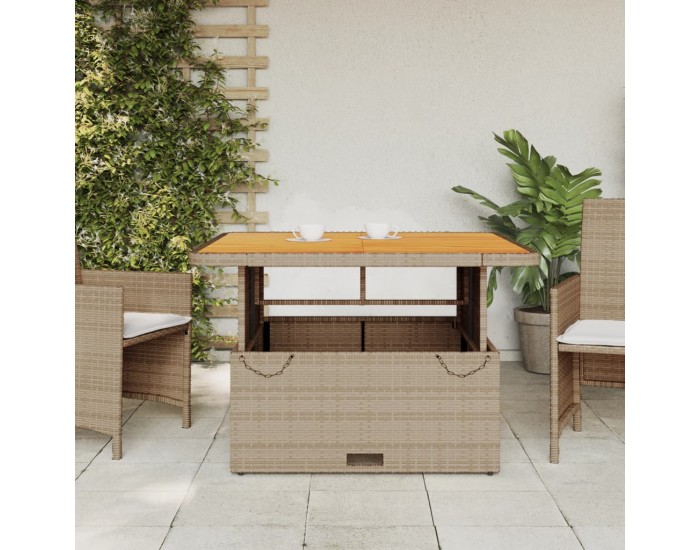 Sonata H Градинска маса бежова 110x110x71 см полиратан и акациево дърво