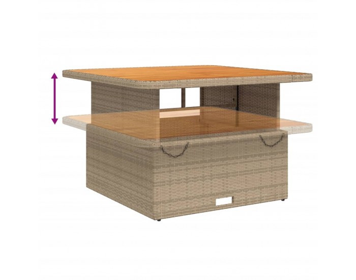 Sonata H Градинска маса бежова 110x110x71 см полиратан и акациево дърво