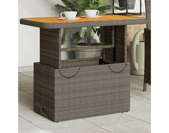 Sonata H Градинска маса, сива, 90x55x71 см, полиратан и акациево дърво