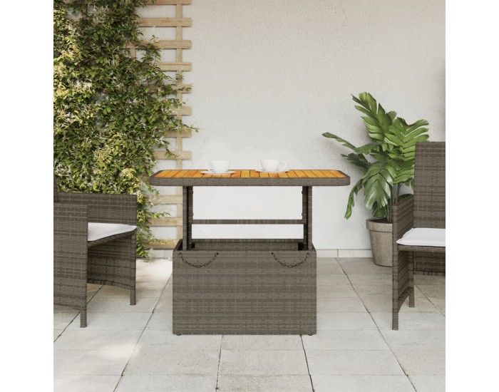 Sonata H Градинска маса, сива, 90x55x71 см, полиратан и акациево дърво