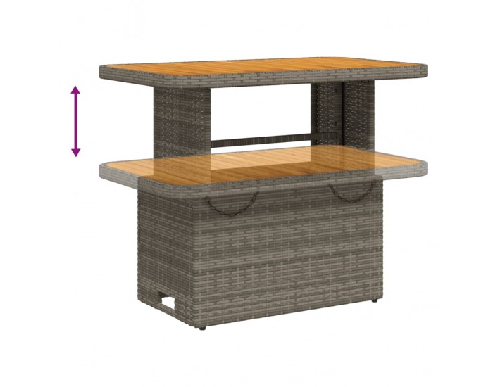 Sonata H Градинска маса, сива, 90x55x71 см, полиратан и акациево дърво