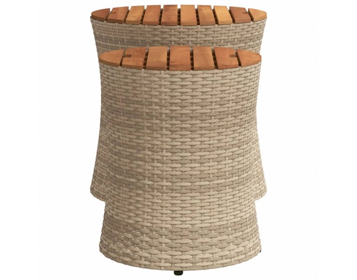 Sonata H Градински помощни маси 2 бр с дървен плот бежов полиратан