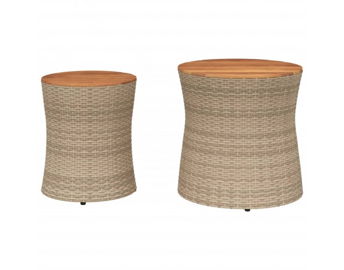 Sonata H Градински помощни маси 2 бр с дървен плот бежов полиратан