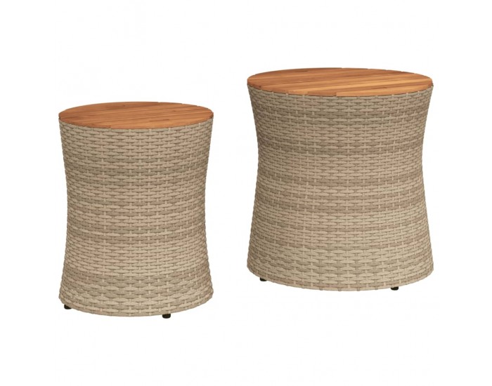 Sonata H Градински помощни маси 2 бр с дървен плот бежов полиратан