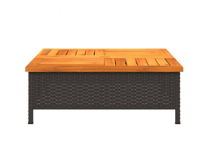 Sonata H Градинска маса, черна, 70x70x25 см, ратан и акациево дърво