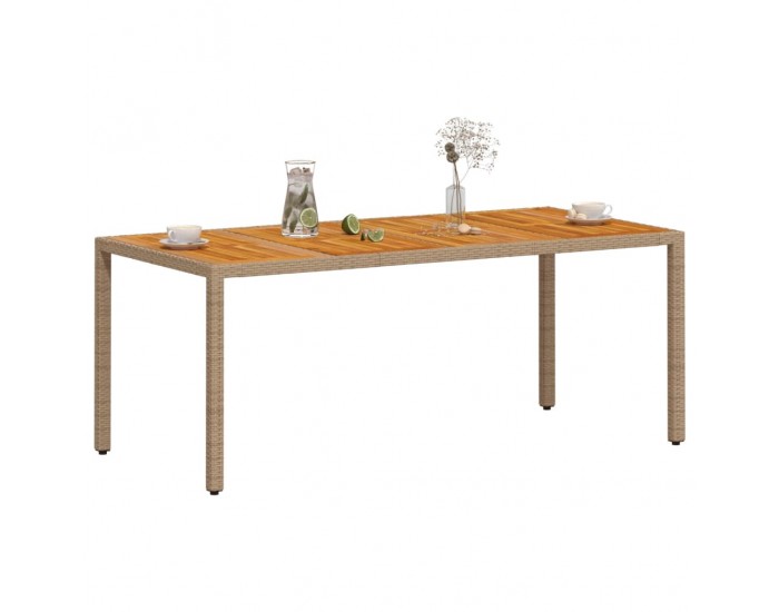 Sonata H Градинска маса бежова 190x90x75 см полиратан и акациево дърво