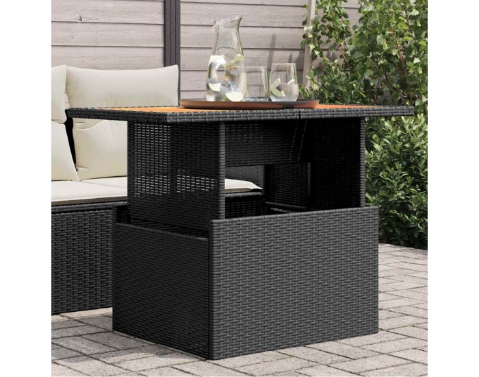 Sonata H Градинска маса, черна, 100x55x73 см, полиратан и акациево дърво