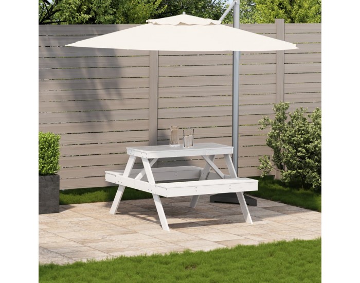 Sonata H Пикник маса, бяла, 105x134x75 см, борово дърво масив