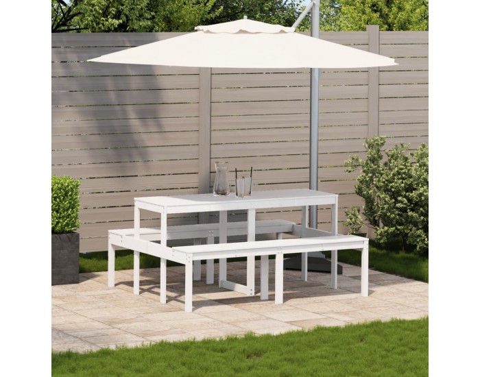 Sonata H Пикник маса, бяла, 160x134x75 см, борово дърво масив