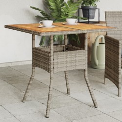 Sonata H Градинска маса с плот от акация, сиво, 80x80x75 см, полиратан - Градински маси