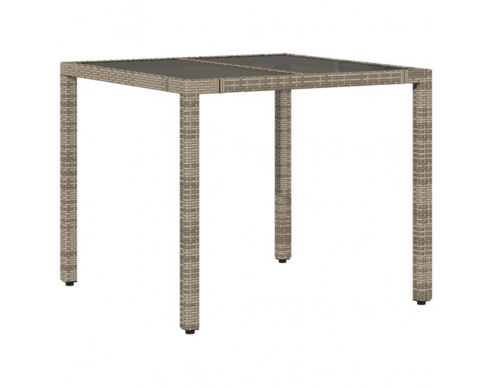 Sonata H Градинска маса със стъклен плот сива 90x90x75 см полиратан