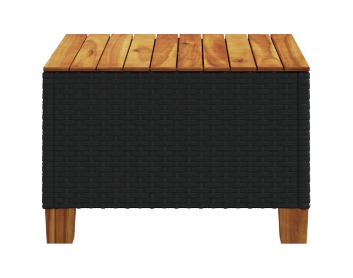 Sonata H Градинска маса, черна, 55x55x36 см, полиратан и акациево дърво