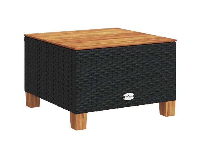 Sonata H Градинска маса, черна, 55x55x36 см, полиратан и акациево дърво