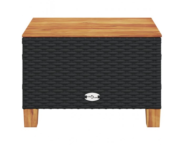 Sonata H Градинска маса, черна, 55x55x36 см, полиратан и акациево дърво