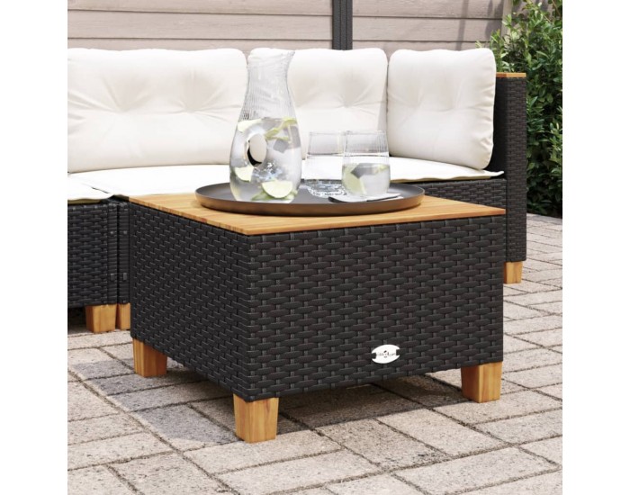 Sonata H Градинска маса, черна, 55x55x36 см, полиратан и акациево дърво