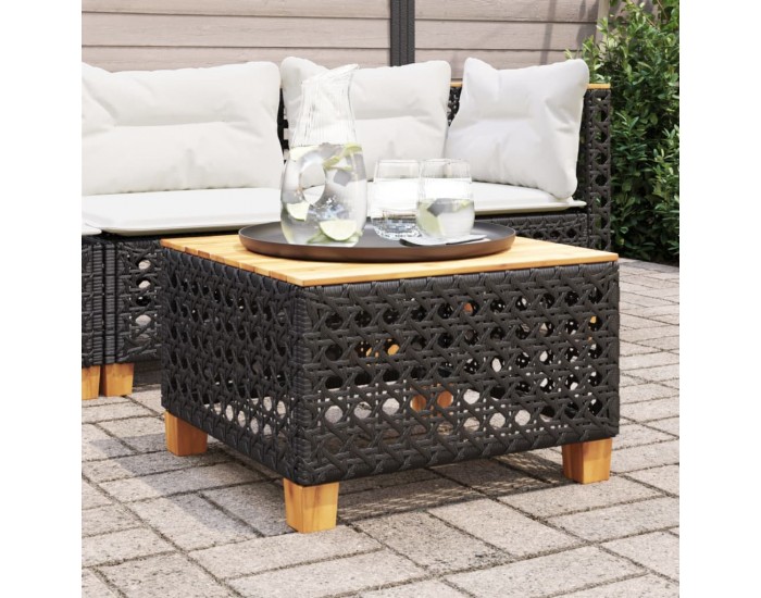 Sonata H Градинска маса, черна, 55x55x36 см, полиратан и акациево дърво