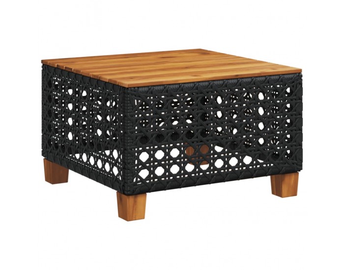 Sonata H Градинска маса, черна, 55x55x36 см, полиратан и акациево дърво