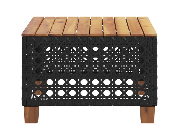 Sonata H Градинска маса, черна, 55x55x36 см, полиратан и акациево дърво