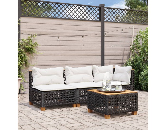 Sonata H Градинска маса, черна, 55x55x36 см, полиратан и акациево дърво