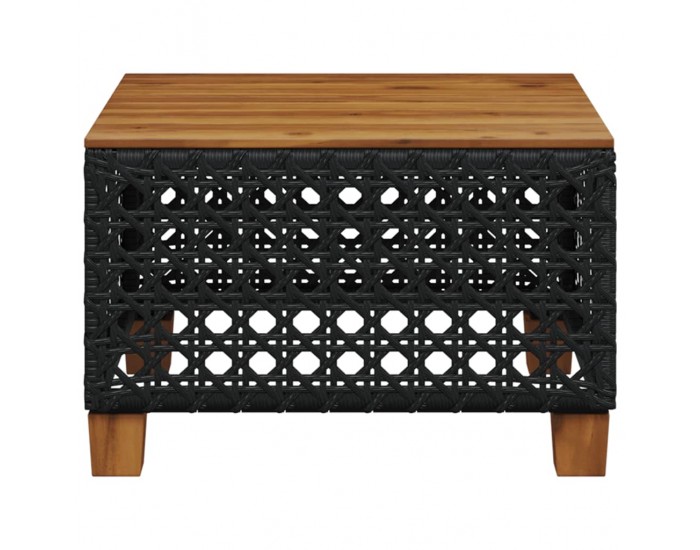 Sonata H Градинска маса, черна, 55x55x36 см, полиратан и акациево дърво