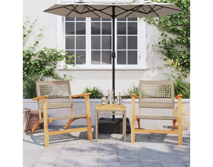 Sonata H Градинска маса, бежов микс, 38x38x42 см, полиратан и акация