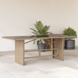 Sonata H Градинска маса със стъклен плот бежова 190x80x75 см полиратан - Градински маси