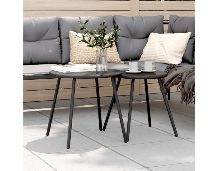 Sonata H Градински кафе маси 2 бр кръгли черен прахово боядисана стомана