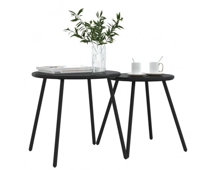 Sonata H Градински кафе маси 2 бр кръгли черен прахово боядисана стомана