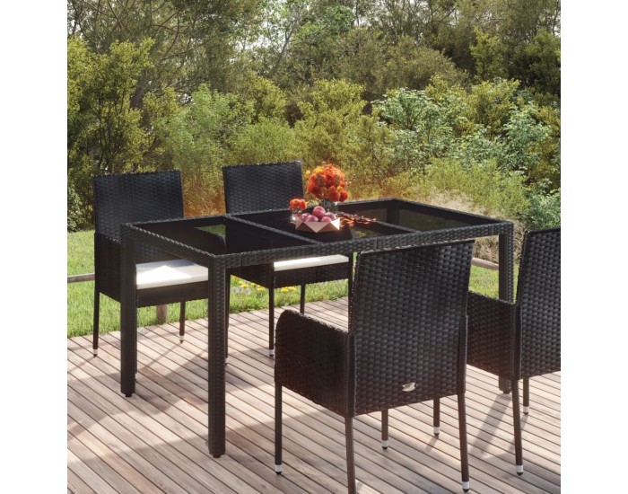 Sonata H Градинска маса със стъклен плот черен 150x90x75 см полиратан