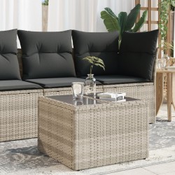 Sonata H Градинска маса стъклен плот светлосива 55x55x37 см полиратан - Градински маси