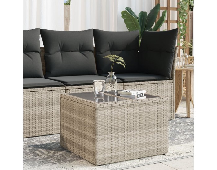 Sonata H Градинска маса стъклен плот светлосива 55x55x37 см полиратан