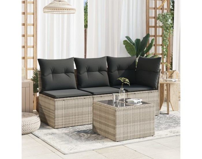 Sonata H Градинска маса стъклен плот светлосива 55x55x37 см полиратан