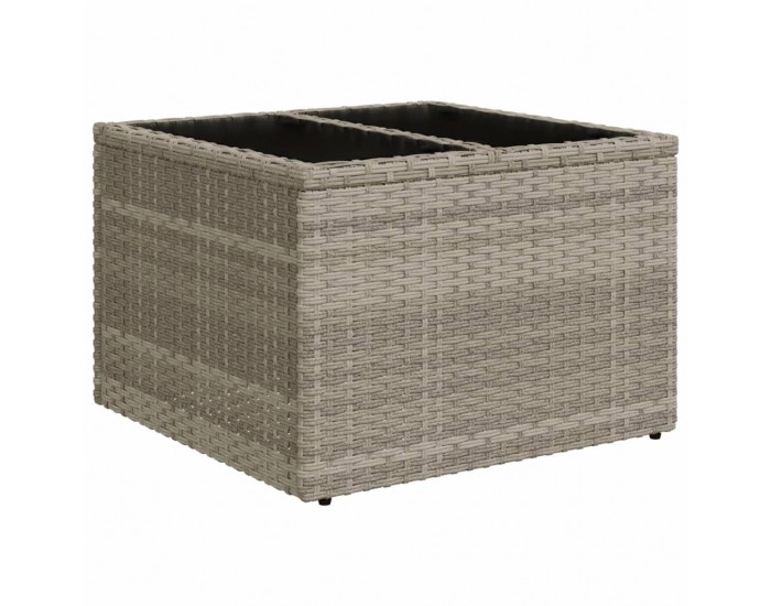 Sonata H Градинска маса стъклен плот светлосива 55x55x37 см полиратан