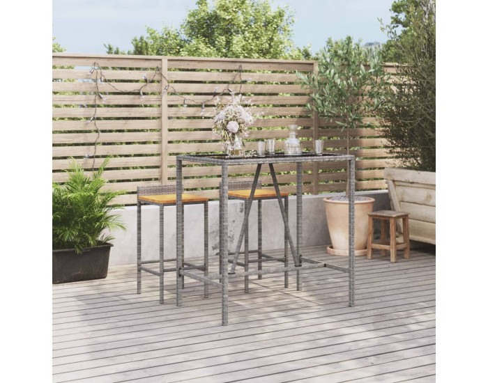 Sonata H Бар маса със стъклен плот, сива, 110x70x110 см, полиратан