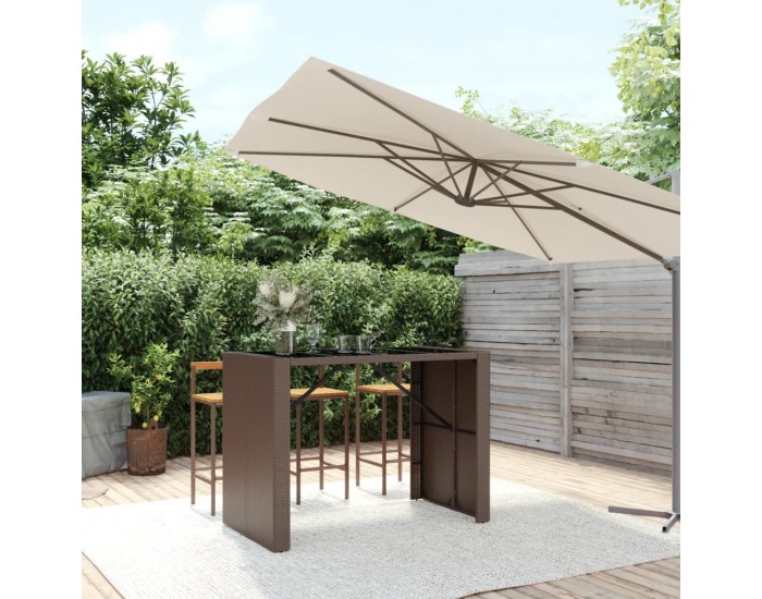 Sonata H Бар маса със стъклен плот, кафява, 145x80x110 см, полиратан