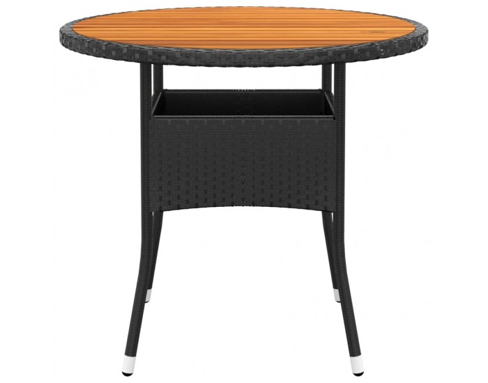 Sonata H Градинска маса, Ø80x75 см, акациево дърво и полиратан, черна