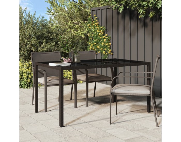 Sonata H Градинска маса 150x90x75 см закалено стъкло и полиратан кафява