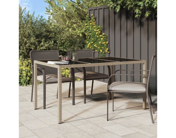 Sonata H Градинска маса 150x90x75 см закалено стъкло и полиратан бежова