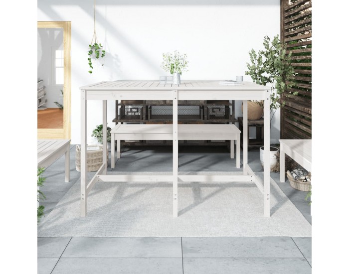 Sonata H Градинска маса, бяла 159,5x82,5x110 см, борово дърво масив