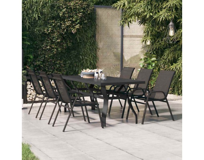 Sonata H Градинска маса, черна, 180x80x70 см, стомана и стъкло