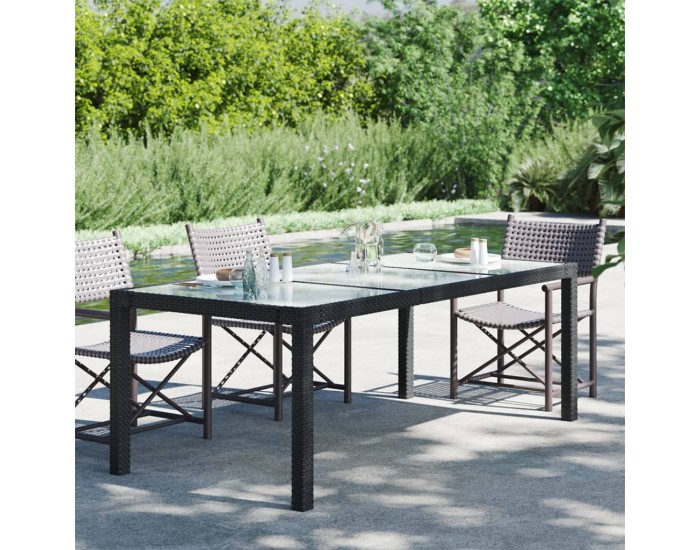 Sonata H Градинска маса черна 190x90x75 см закалено стъкло и полиратан