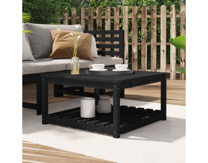 Sonata H Градинска маса черна 82,5x82,5x45 см масивна борова дървесина