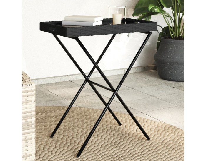 Sonata H Сгъваема маса с табла, черна, 65x40x75 см, полиратан
