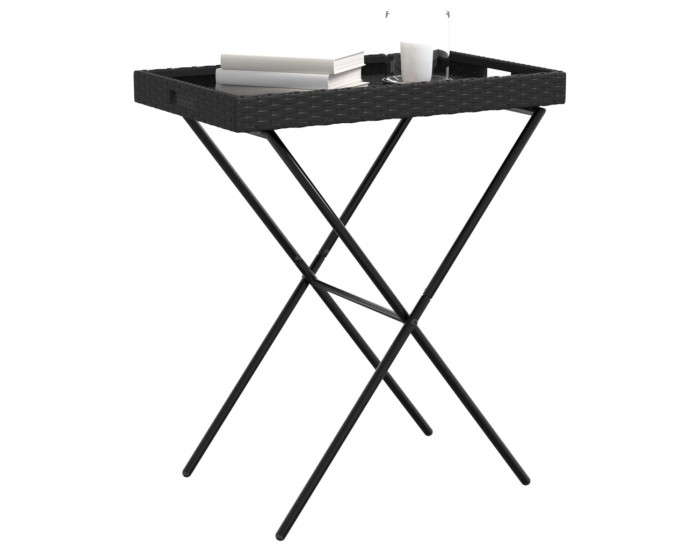Sonata H Сгъваема маса с табла, черна, 65x40x75 см, полиратан