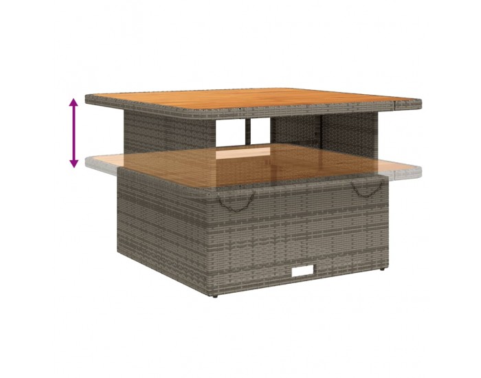 Sonata H Градинска маса, сива, 110x110x71 см, полиратан и акациево дърво