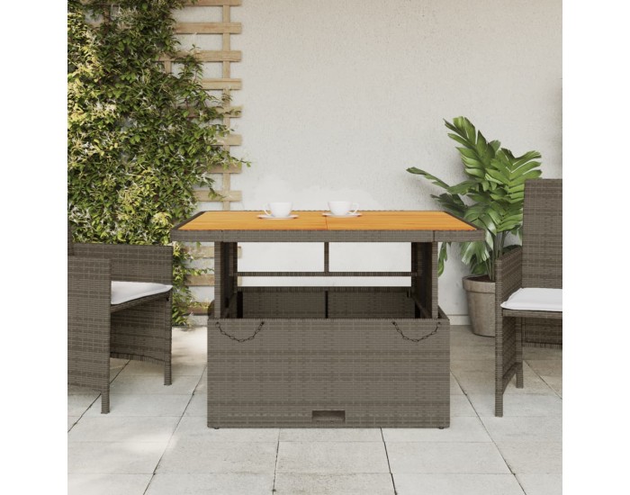 Sonata H Градинска маса, сива, 110x110x71 см, полиратан и акациево дърво