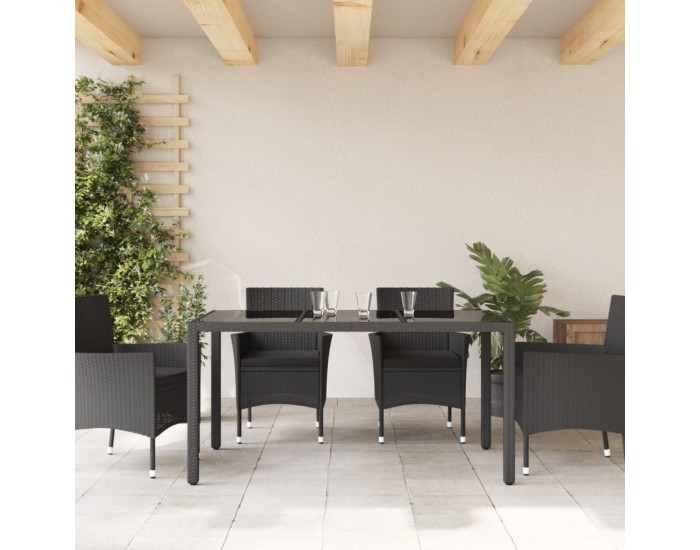 Sonata H Градинска маса със стъклен плот черен 150x90x75 см полиратан