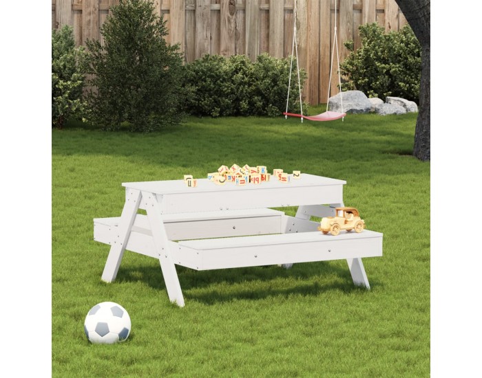 Sonata H Маса за пикник с пясъчник за деца, бял, борово дърво масив