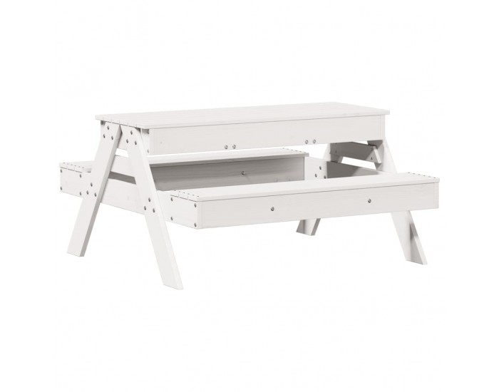 Sonata H Маса за пикник с пясъчник за деца, бял, борово дърво масив
