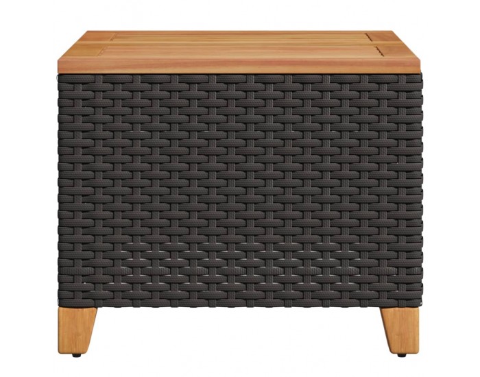 Sonata H Градинска маса, черна, 45x45x37 см, полиратан и акациево дърво